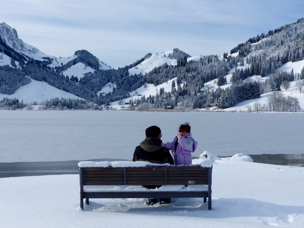 Schwarzsee winter wonderland Switzerland Hiking with kids