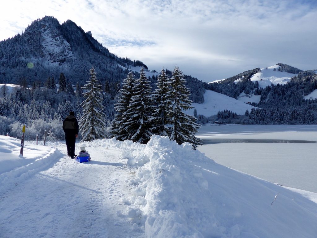 Schwarzsee winter wonderland Switzerland hiking with kids