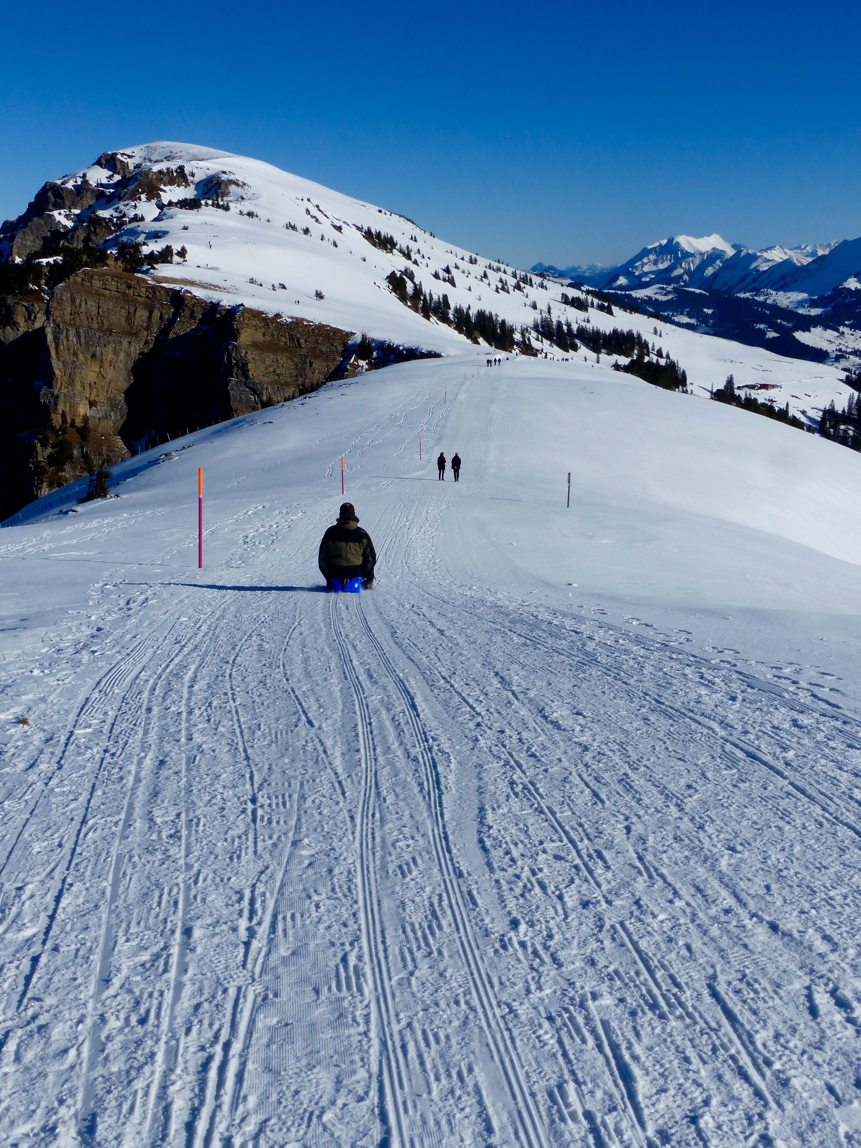 Winter walk sledging Niederhorn Switzerland